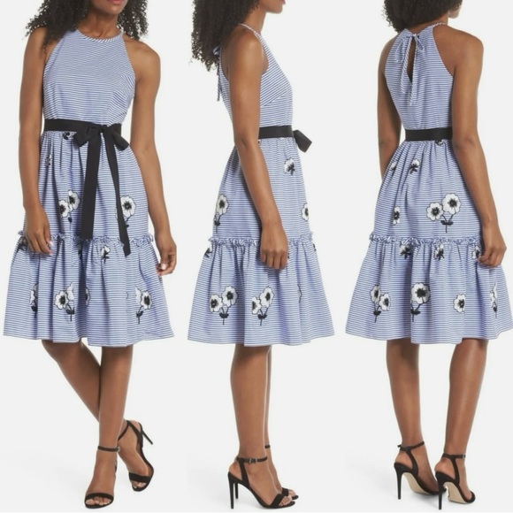 ELIZA J Women's Halter Fit and Flare Dress With Embroidered Flowers - Picture 1 of 16